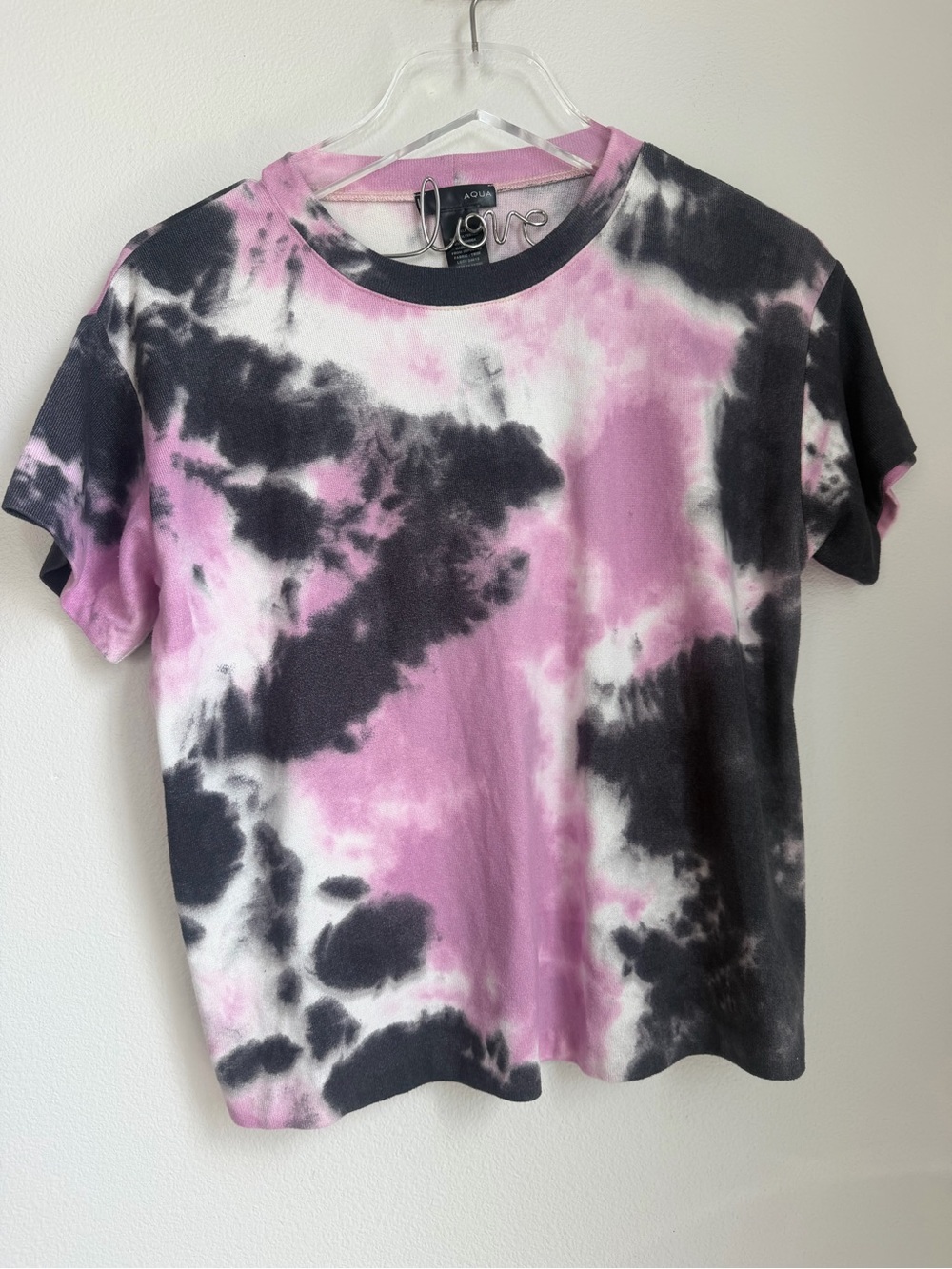 Aqua Love Tie-Dye Crewneck Tee - Pink & Black